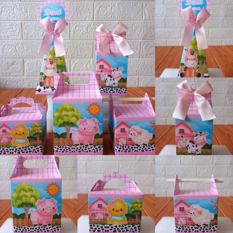 PEGUE E MONTE- Caixinhas Personalizadas Fazendinha Rosa Claro para aniversário/ Kit caixinhas Lembrancinha Festa