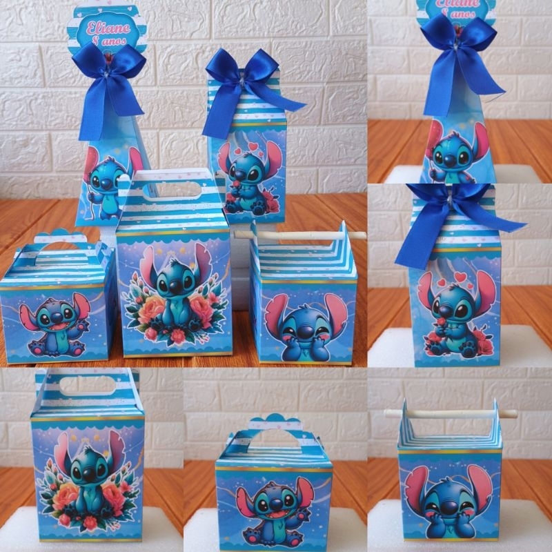 PEGUE E MONTE- Caixinhas Personalizadas Lilo Stitch Azul para aniversário/ Kit Caixinhas Lembrancinhas  Festa