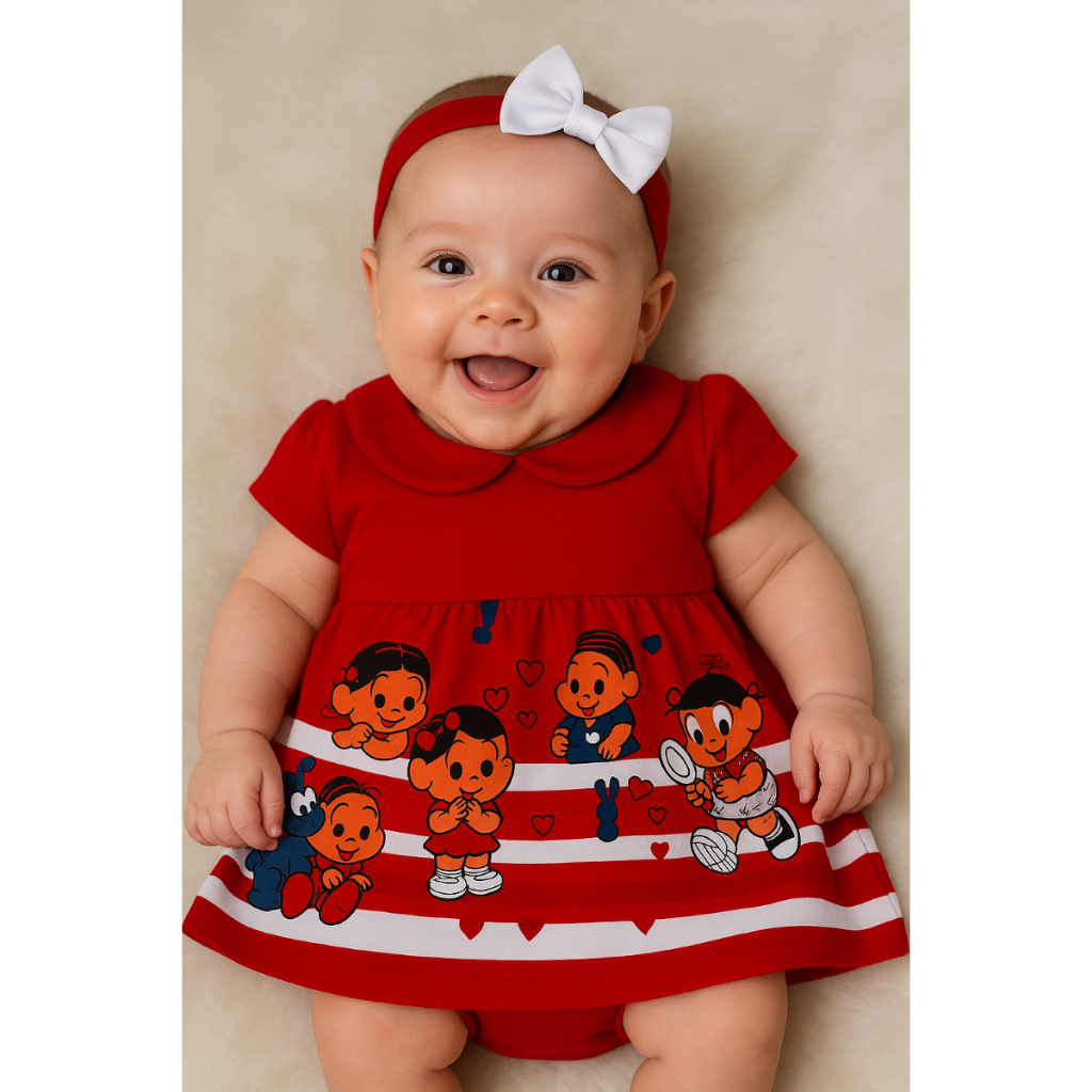 Vestido de Bebê Menina temático personagens mesversario roupa de bebe com faixinha de cabelo em Oferta na Shopee