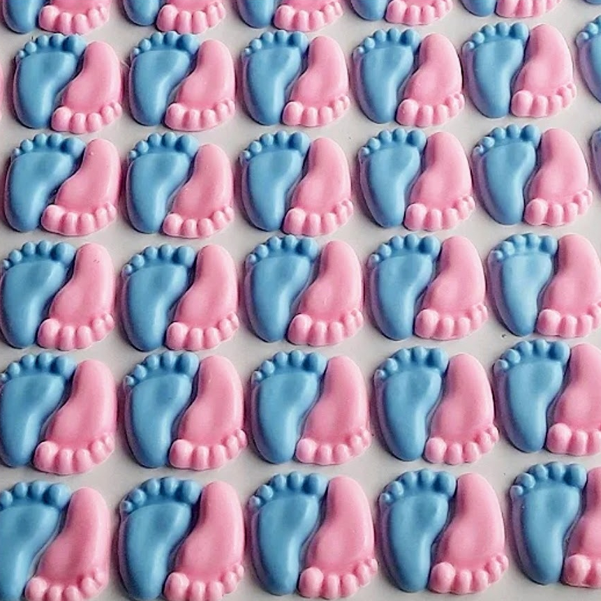 50 Mini Sabonete Pezinhos (25 Pares) para Lembrancinha Chá Revelação Chá de Bebê - Cor e aroma chat