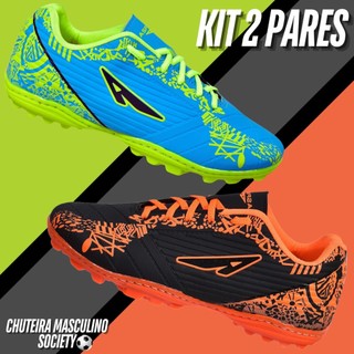 Kit 2 Pares Chuteira Society Solado Colado E Costurado Masculino Adulto Original Promoção Leve