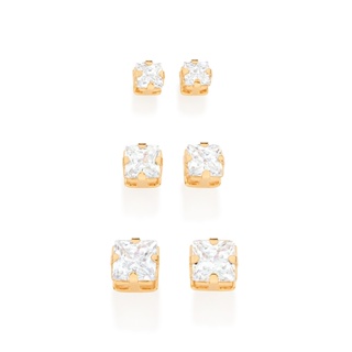 Kit Brincos Rommanel Solitários Banhados A Ouro 18k 3 Pares Com Zircônia 527039 em Oferta na Shopee