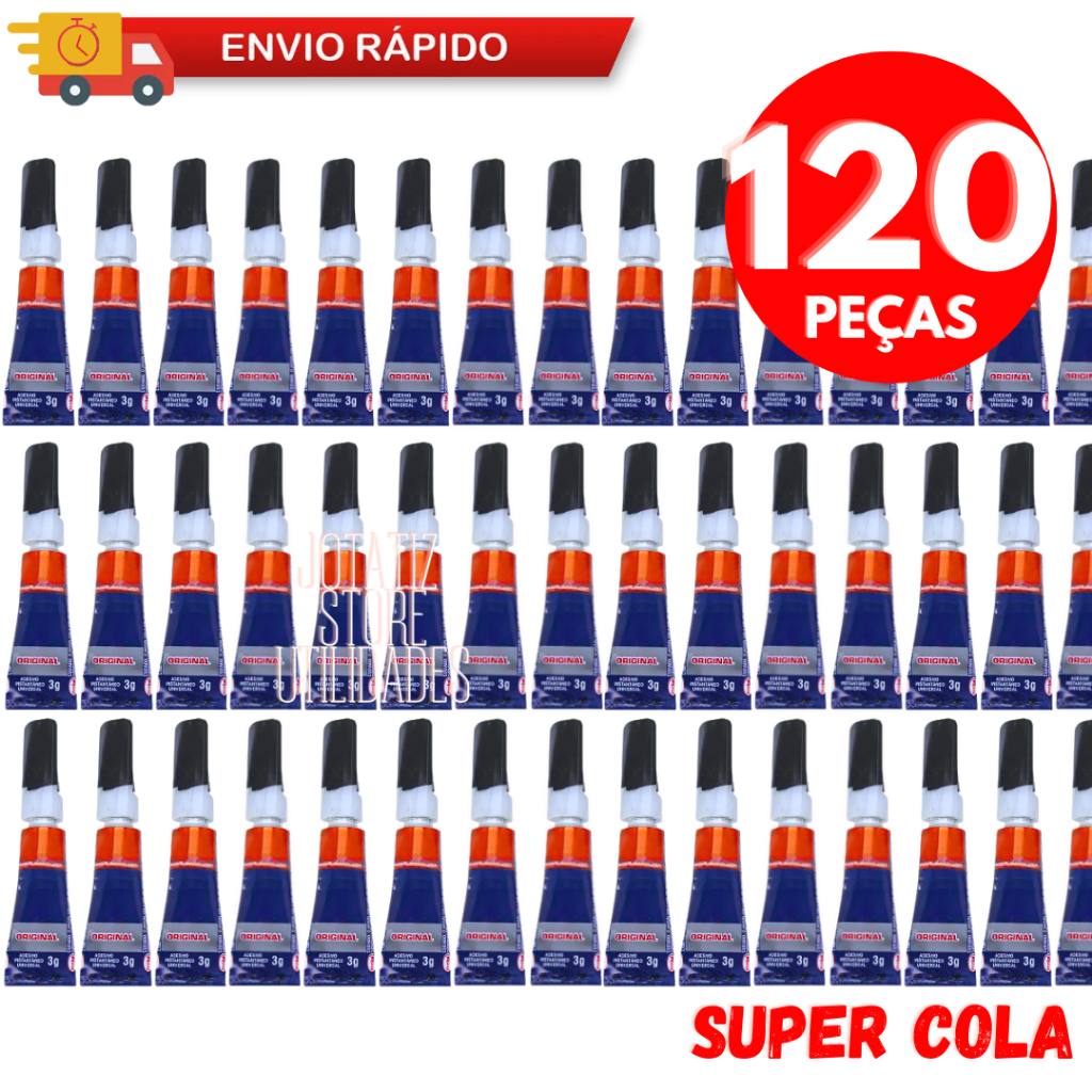 Jogo 120 Cola Instantânea 3g de Uso Geral, cartela, super cola bond (Cerâmica, couro, plástico, borracha, porcelana)