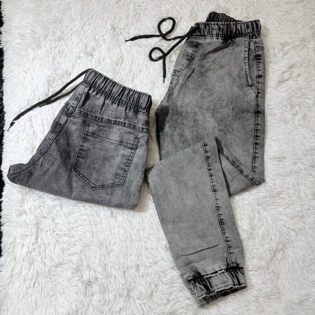 Calças Jogger Jeans Sarja Masculina Com Punho Cós Elástico