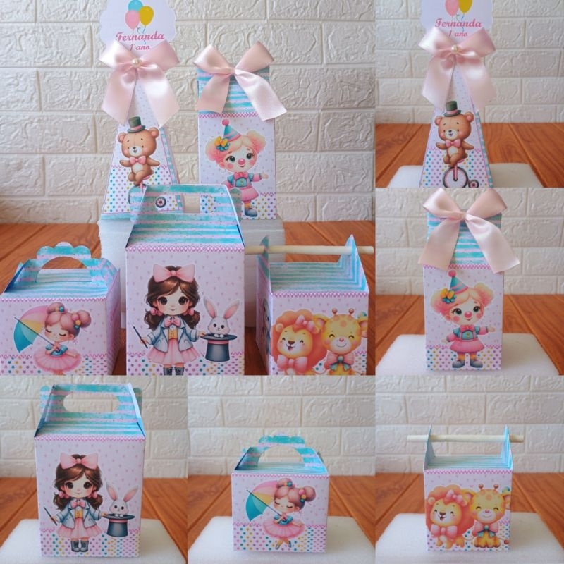 PEGUE E MONTE - Caixinhas Personalizadas Circo Rosa Menina para aniversário/ Kit Caixinhas Lembrancinhas Festa