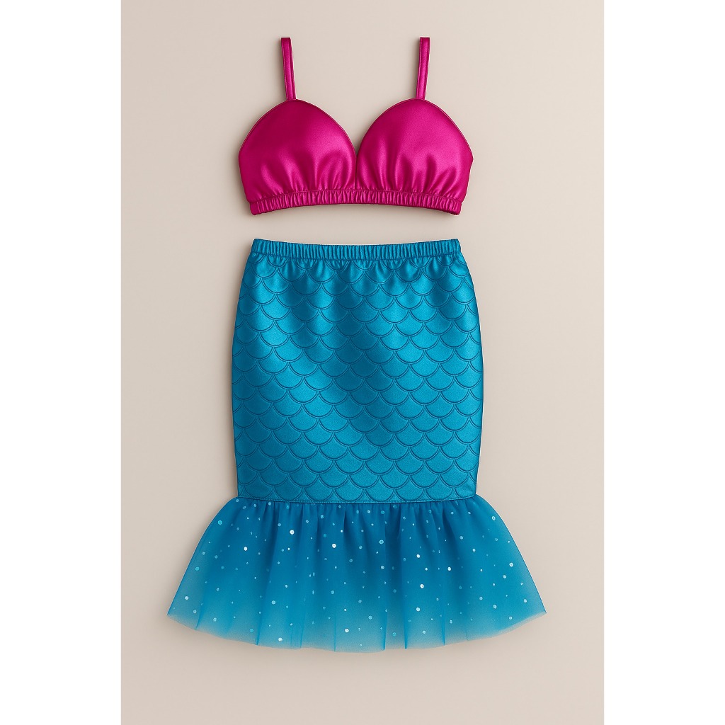 Conjunto Top e Saia Infantil Fantasia Carnaval Halloween Sereia 2 Peças