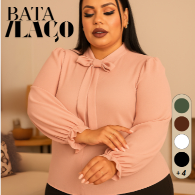 Blusa Camisa Social Plus Size Feminina Gola De Laço Manga Longa Moda / 2026
