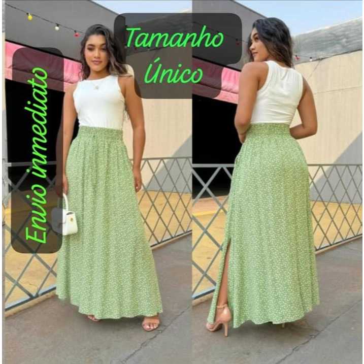 Saia feminino longa com bolso e fenda laterais cintura alta ,saia evangélica em Oferta na Shopee