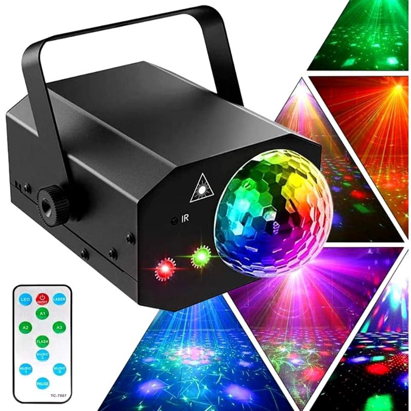 Canhão Iluminação 3 em 1 Raios Laser Holográficos com Globo Jogo De Luz Rgb Controle Remoto Boate Show Festa Balada