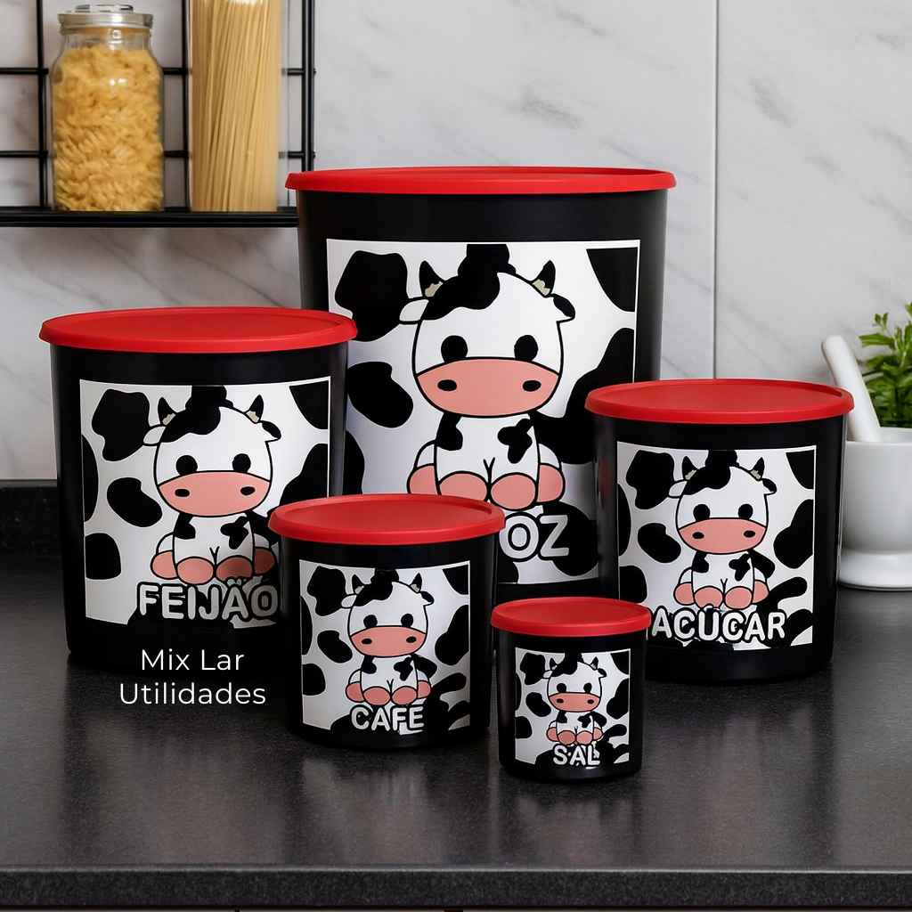 Kit mantimentos plástico com 5 potes para cozinha em Oferta na Shopee