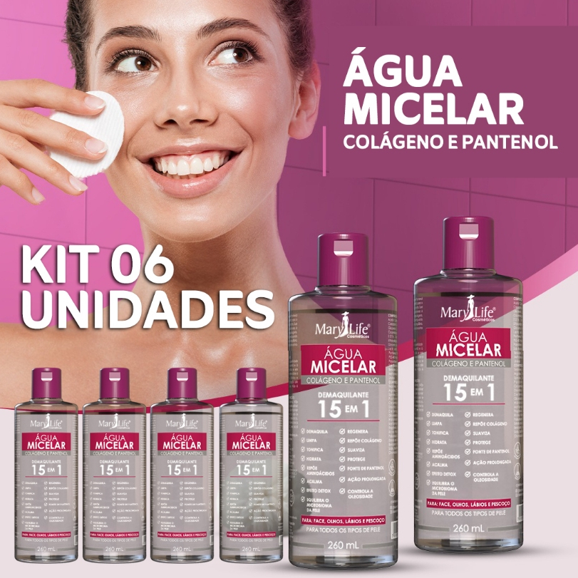 ÁGUA MICELAR COLÁGENO E PANTENOL- KIT 6 UNIDADES - MARY LIFE BIO INSTINTO em Oferta na Shopee