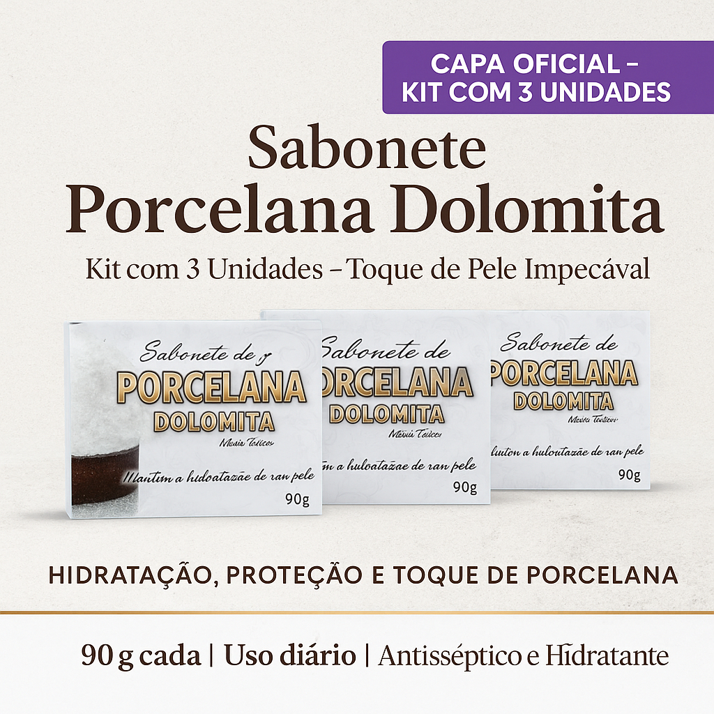 Sabonete Dolomita Kit 3 – Pele Macia porcelana e Bem Cuidada Skin Care Rosto e Corpo Facial Natural Argila