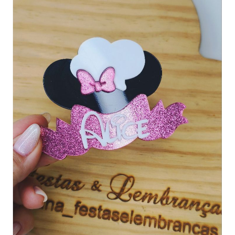 Aplique Acrílico Confeitaria da Minnie / Acrílico de Luxo Confeitaria da Minnie