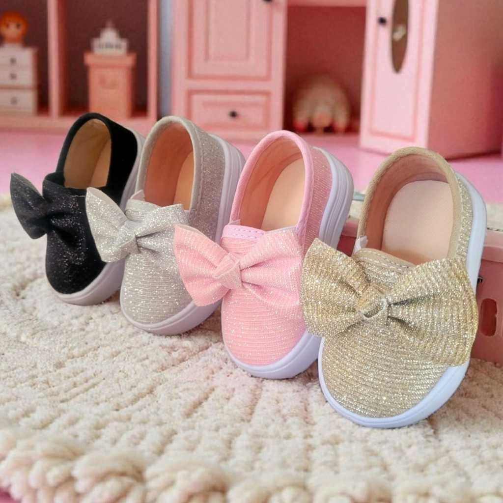 Tênis Infantil Feminino Slip On Glitter com Laço – Super Conforto e Estilo