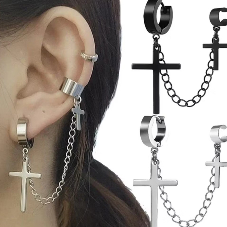 1/2/3/4/5/6 Pares Vintage Masculino Feminino Aço Inoxidável Cruz Metal Orelha Osso Clipes Moda INS Punk Kpop Brinco