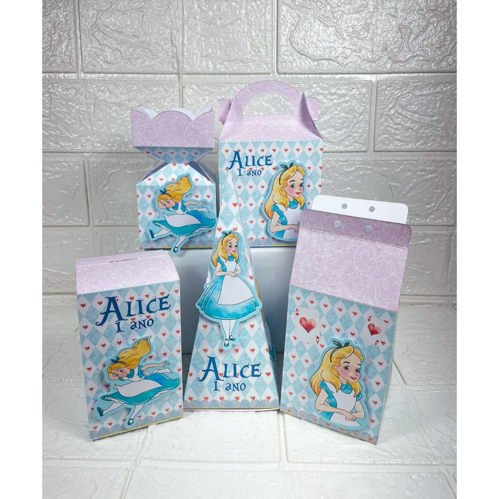 Kit Personalizados Alice no Pais das Mavailhas Lembrancinhas Caixinhas para Festa De Aniversário