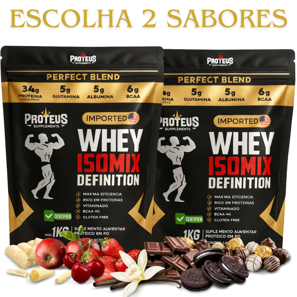 Whey Protein Isolado Black 2kg - 34g Proteína - Sem Açucar - Matéria Prima Importada Proteus