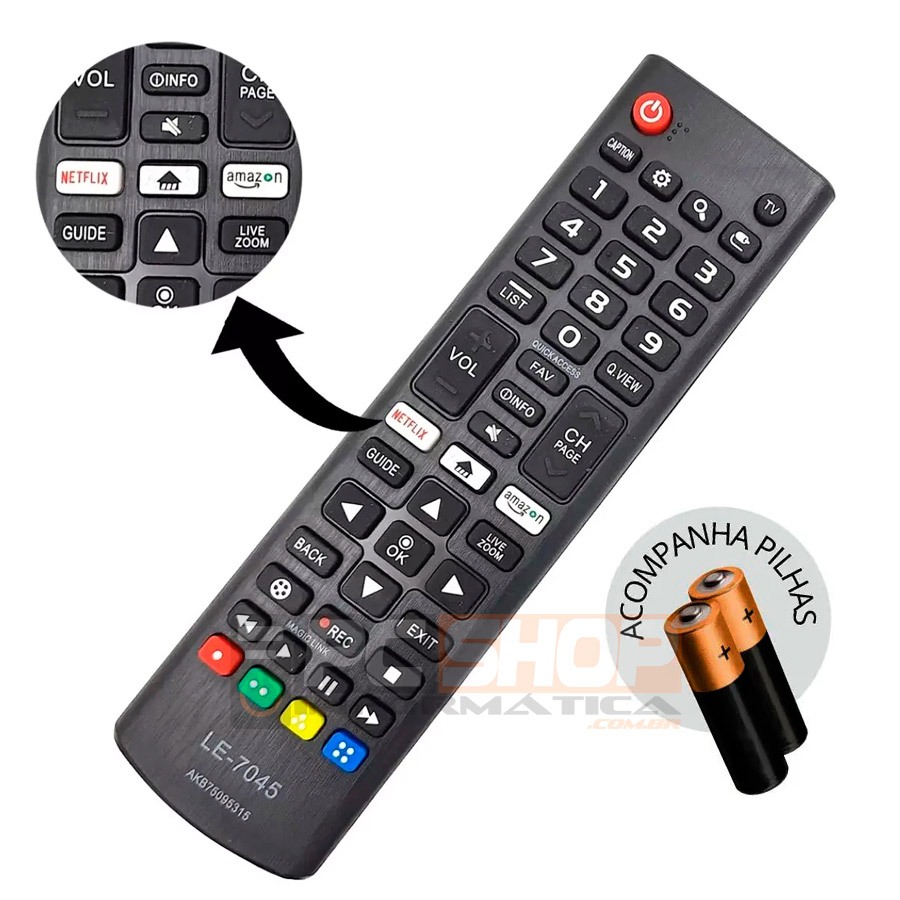 Controle Remoto para Tv LG Smart 4k Led LCD Plasma Teclas Netflix e Amazon Compatível Todos Modelos