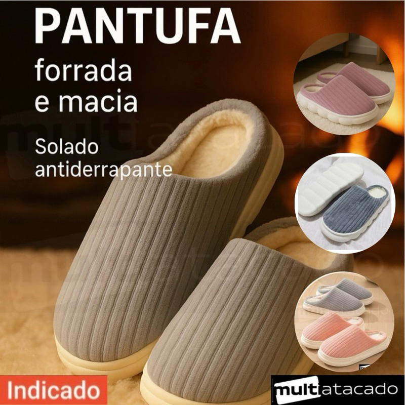 Pantufa Chinelo Inverno Chinelo de Quarto Masculino Adulto, Pantufa Chinelo de Inverno Adulto - varias cores