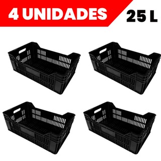4 Caixa Plástica Empilhável Hortifruti Organizadora Vazada Resistente 25 Litros Reforçada Frutas em Oferta na Shopee