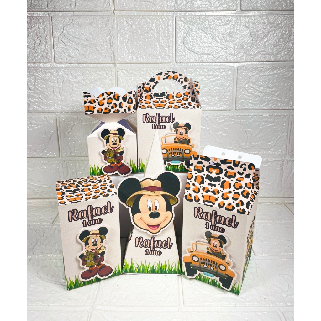 Kit Personalizados Mickey Safari Lembrancinhas Caixinhas para Festa De Aniversário