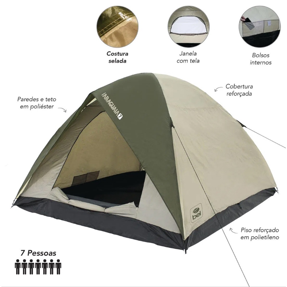 Barraca 5 Ou 7 Pessoas Lugares Alta Premium Araguaia Acampamento Camping Praia Impermeável - Bel Fix