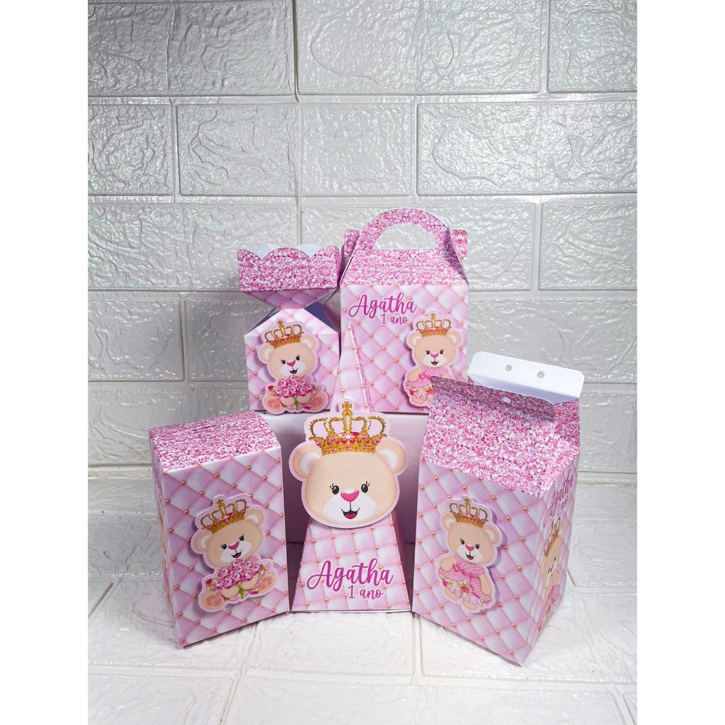 Kit Personalizados Ursinha Princesa Lembrancinhas Caixinhas para Festa De Aniversário