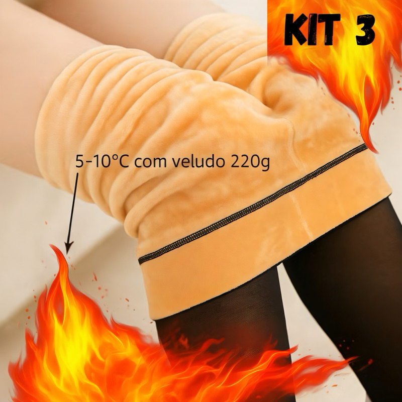 Kit Meia-Calça ROMANTIC CROWN Térmica Forrada Peluciada Translúcida De Lã Quente Feminina Para Inverno