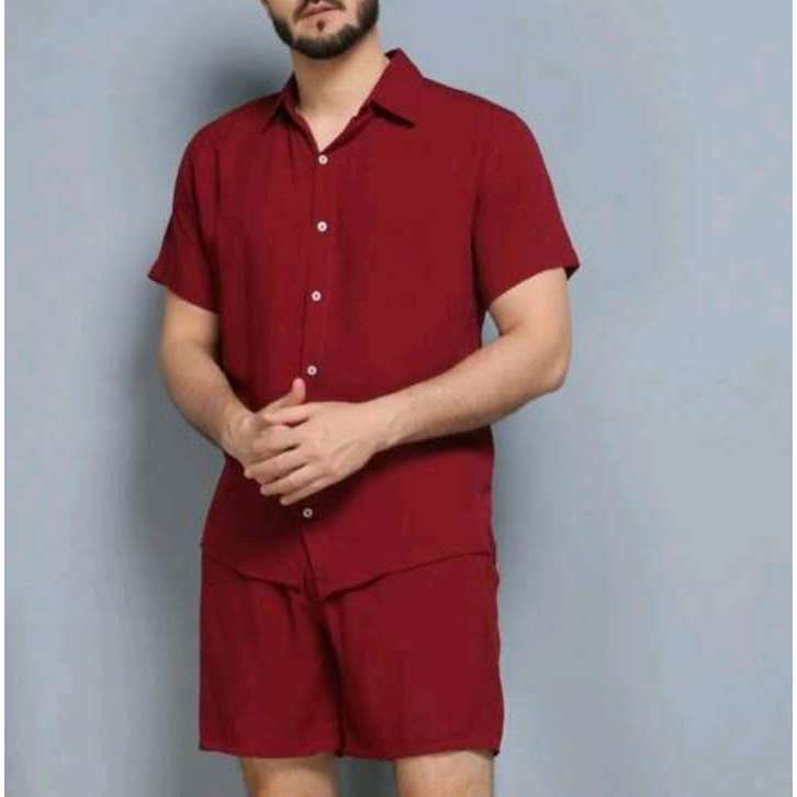 Conjunto Verão ，Camisa e Short Adulto Masculino Tecido de 100% linho com elastano encolhe um pouquinh em Oferta na Shopee