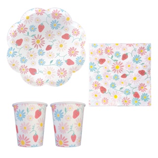 Kit Festa Margaridas com Morangos 16 Copos 16 Pratos 20 Guardanapos em Oferta na Shopee