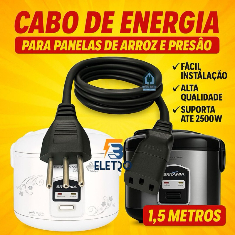 Cabo de Força Tripolar para Panelas Elétricas Universal ( Reforçado com Bitola de 3x1mm )