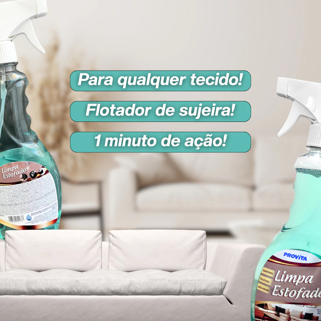 Limpa Estofados 500ml Provita Espuma Seco Sofá Colchão Carro Tecido Remove Manchas Higienico