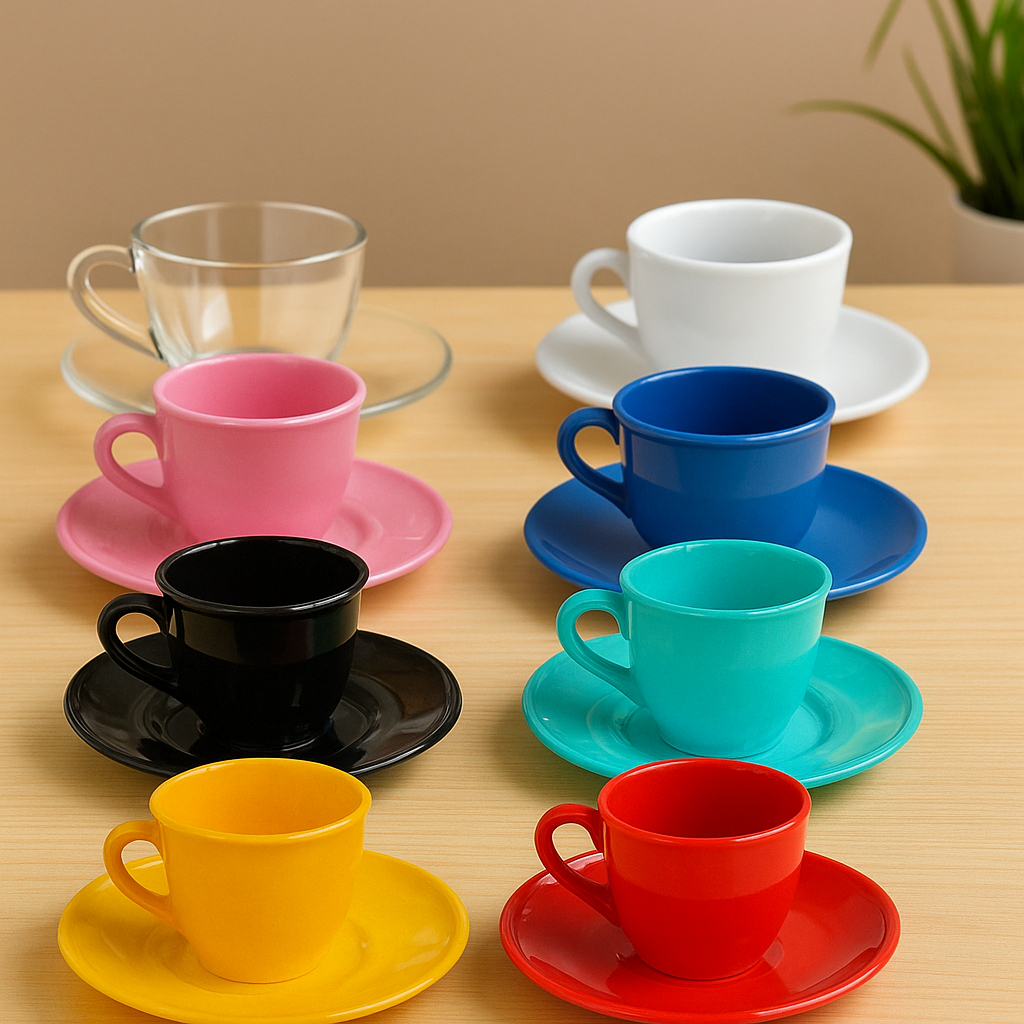 Jogo  6/12/18/24 Xícaras Café Expresso Com Pires Coloridas 50 ml  Acrílico Cores Sortidas