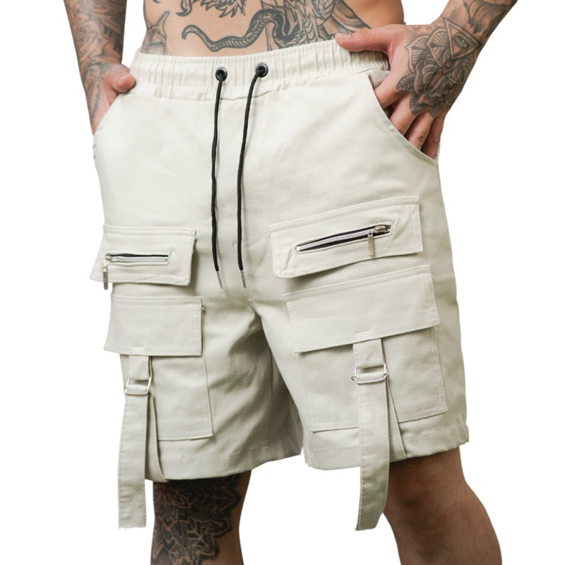 Bermuda cargo com zíper e fita