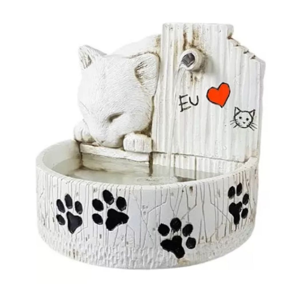 Bebedouro Automático para Gatos em Resina – Fonte de Água Silenciosa Pet, Filtro Incluso