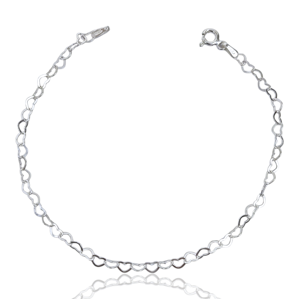 Pulseira Feminina Elo Corações vazados Prata 925 Legítima 3mm em Oferta na Shopee