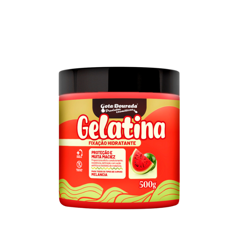 Gelatina Cabelos Cacheados Gota Dourada - Fixação Hidratante - Melancia em Oferta na Shopee