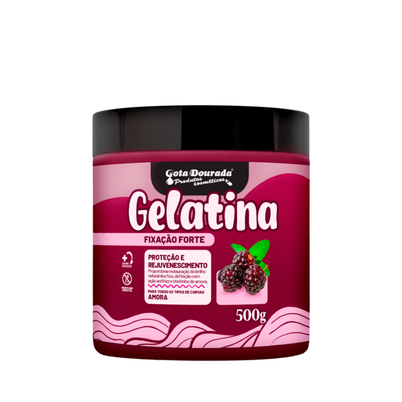 Gelatina Cabelos Cacheados Gota Dourada - Fixação Forte - Amora