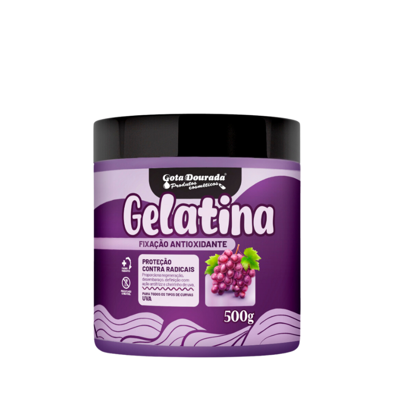 Gelatina Cabelos Cacheados Gota Dourada - Fixação Antioxidante -Uva