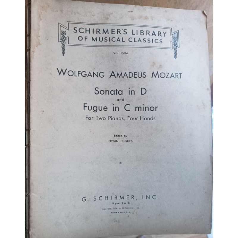 Partitura Antiga Wolfgang Amadeus Mozart 1926 Sonata in D and Fugue in C Minor For Two Pianos,Four-Hands