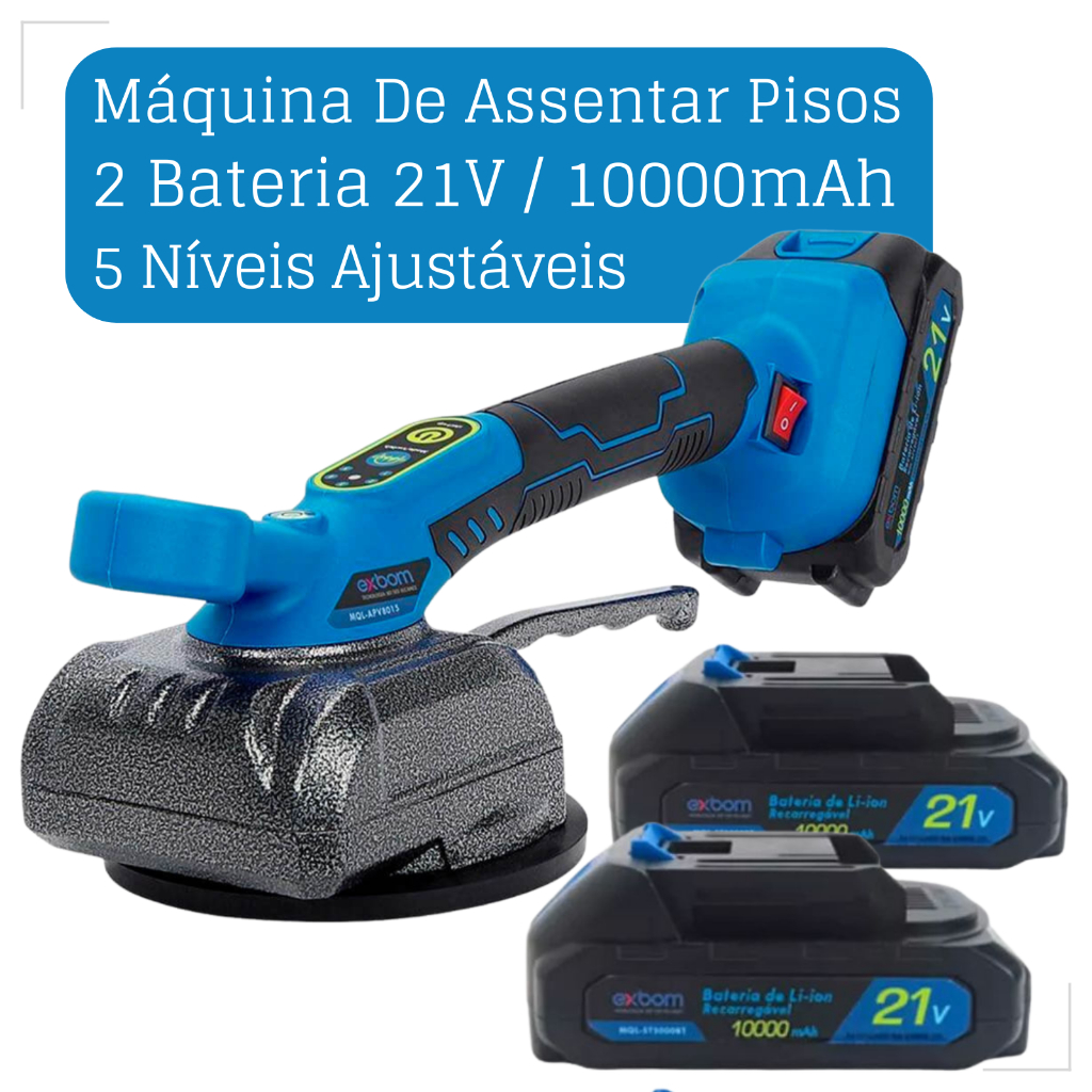 Máquina de Assentar Pisos 5 Níveis de Vibração Ventosa 80kg Bateria de 21V Recarregável