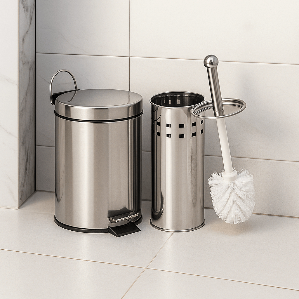 Lixeira para banheiro de Aço Inox 3 Litros com Escova Sanitária e Suporte