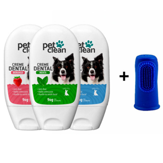 Kit Creme Dental Pet + Escova Dedeira para Cães Gato Cachorro Pet Clean em Oferta na Shopee