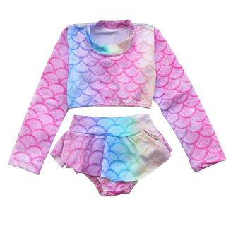 Biquíni Infantil Manga Longa Calcinha de Babado em Oferta na Shopee