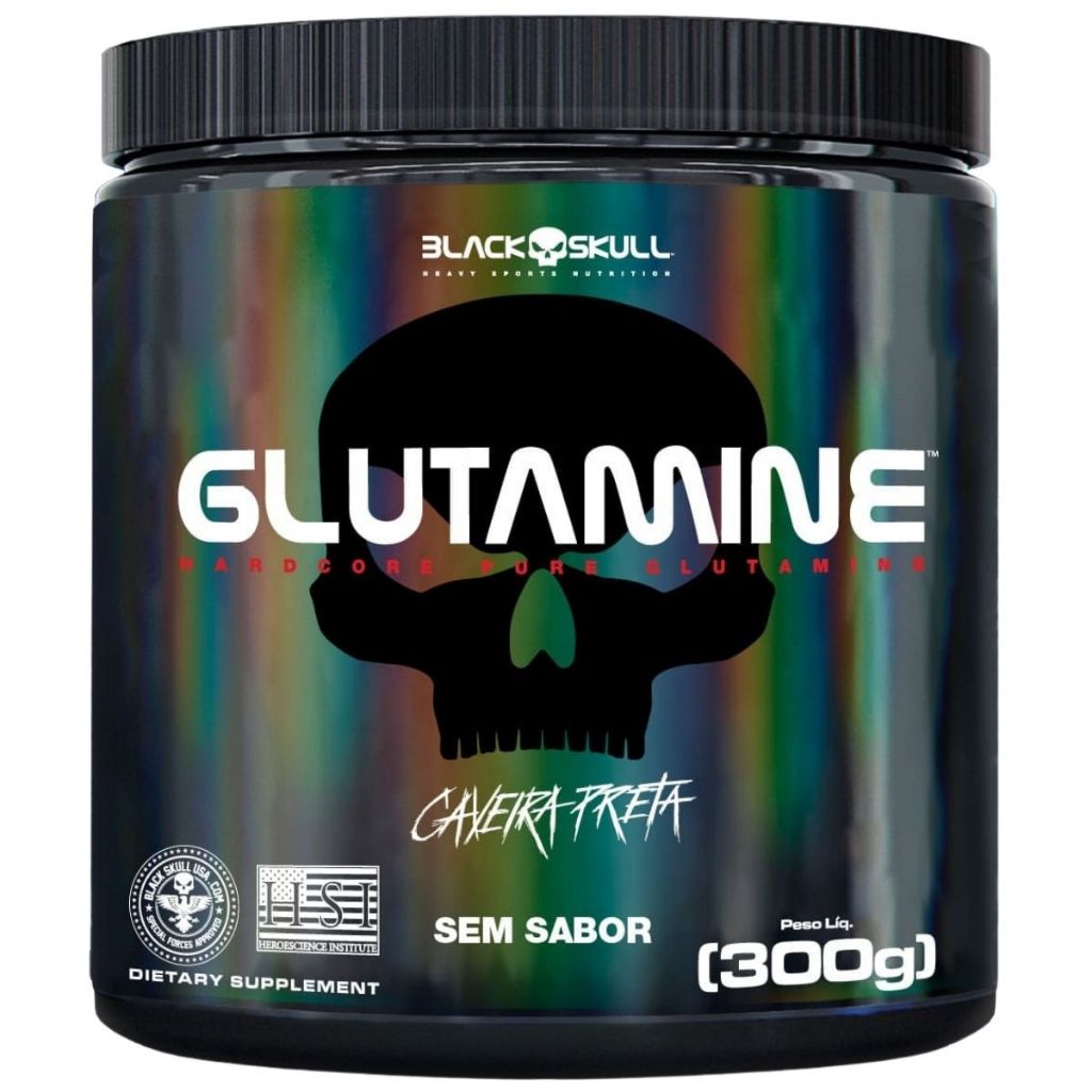 Glutamina Pura em Pó Sem Sabor Pote 300G Balck Skull