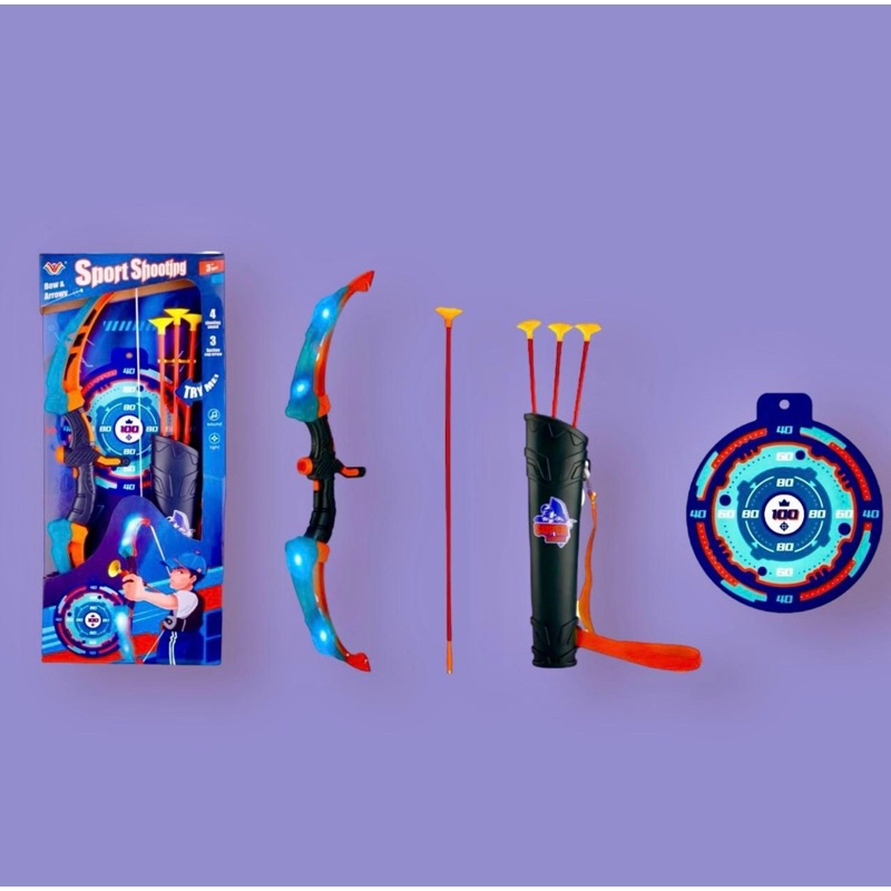 Jogo de flecha infantil com luz, pilha incluída Medidas: 65 x 29,3 x 5,5 cm Jogo de arco e flecha