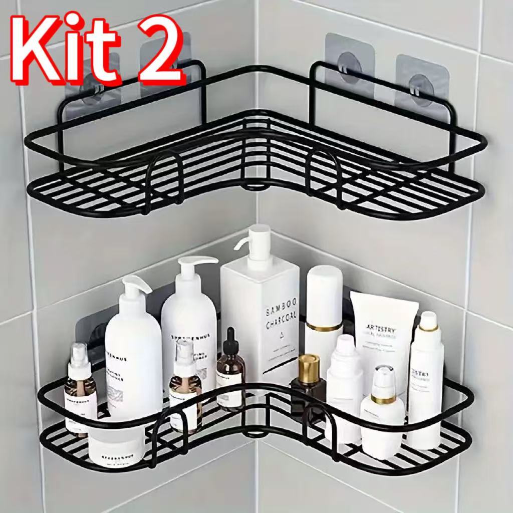 Imagem Kit 1/2/4 Prateleiras para Banheiro com Suporte e Alto Adesivos – Organizador de Shampoo, Sabonete, Cozinha e Lavanderia