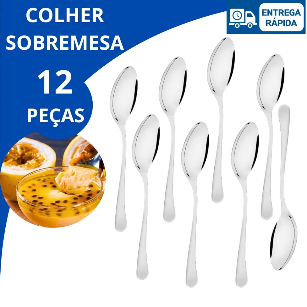 Jogo 12 Talher Inox de Sobremesa Colher Para Doces Salgados Cozinha Restaurante Padaria Buffet