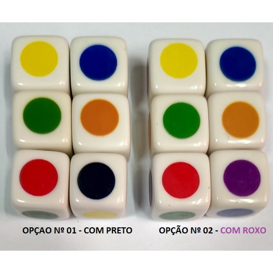 DADO 6 LADOS COLORIDO CÍRCULO - 16x16x16 mm - KIT COM 30 DADOS