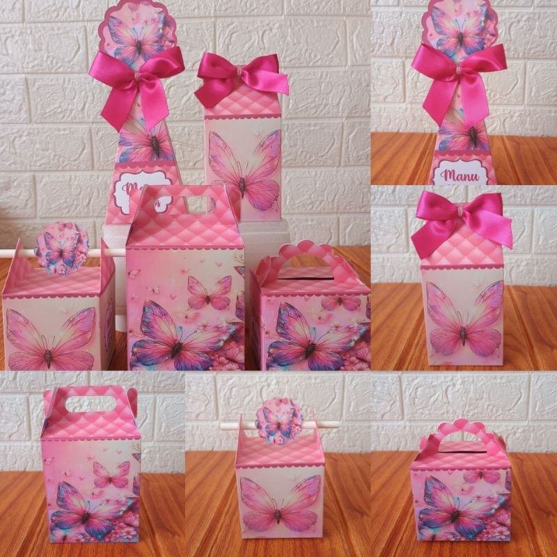 PEGUE E MONTE - Caixinhas Personalizadas Borboleta Rosa 1 para aniversário/ Kit Caixinhas Lembrancinhas Festa